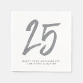 シルバー25周年記念パーティー パーソナライズされた スタンダードカクテルナプキン (正面)