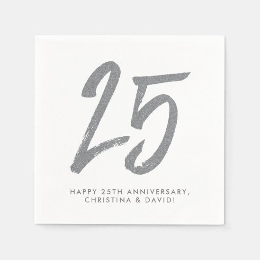 シルバー25周年記念パーティー パーソナライズされた スタンダードカクテルナプキン (正面)