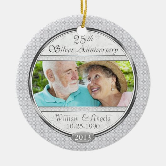 シルバー25周年記念写真カスタムオーナメント セラミックオーナメント (正面)