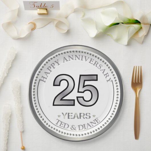 シルバー25周年記念紙皿 ペーパープレート (ウェディング)