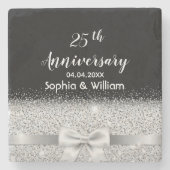 シルバー25周年記念結婚ブラックモノグラム ストーンコースター (正面)