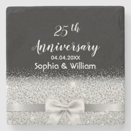 シルバー25周年記念結婚ブラックモノグラム ストーンコースター