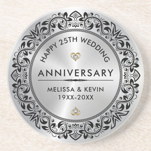 シルバー25周年記念結婚贈り物ブラックスワール コースター (正面)