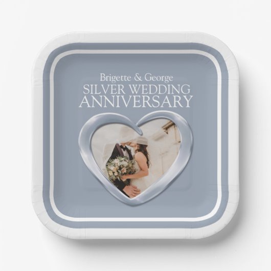 シルバー25結婚周年記念写真ハート広場 ペーパープレート (正面)