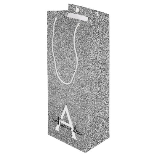 シルバー25誕生日グリッター&スパークルモノグラム ワインギフトバッグ (裏面アングル)