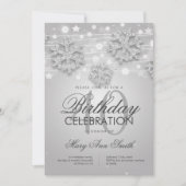 シルバー40歳誕生日冬のグリッターグラム 招待状 (正面)