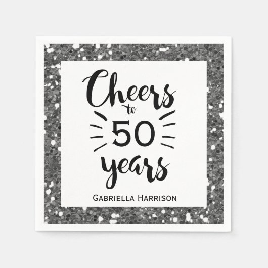 シルバー50誕生日 スタンダードカクテルナプキン (正面)