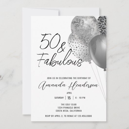 シルバー50thと素晴らしい50th誕生日招待状 招待状 (正面)