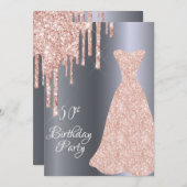 シルバー50thバースデードレスグリッタードリップ 招待状 (正面/裏面)