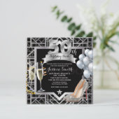 シルバー50thバースデーパーティシャンペーングラス 招待状 (スタンド正面)