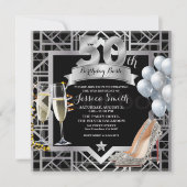 シルバー50thバースデーパーティシャンペーングラス 招待状 (正面)