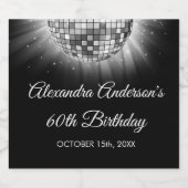 シルバー60thバースデーパーティー70sディスコボール スパークリングワインラベル (シングルラベル)