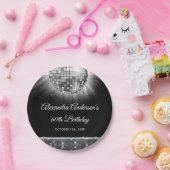 シルバー60thバースデーパーティー70sディスコボール ペーパープレート (パーティー)