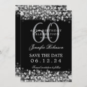 シルバー60th誕生日パーティー日付を保存 招待状 (正面/裏面)
