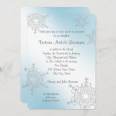 シルバー&アイスブルー雪の結晶バルミツワー 招待状 (正面/裏面)