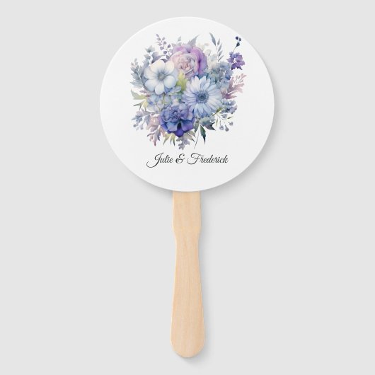 シルバー、アイスブルー、ライラックの花嫁衣装 ウェディング ハンドファン (正面)