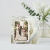 シルバー アイボリー ローズ 25周年 結婚記念日 写真 招待状 (スタンド正面)