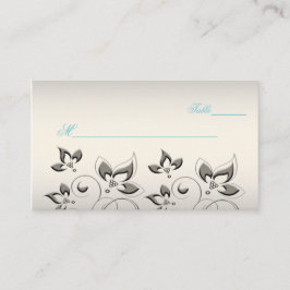 シルバー、アクア、ブラックのフローラプレイスカード プレイスカード