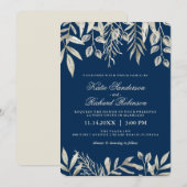 シルバー·アンド·ネービー·ブルー·結婚式招待状 招待状 (正面/裏面)