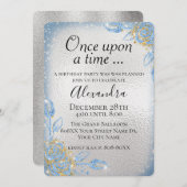 シルバー・アンド・ブルー・グリッター童話テーマパーティー 招待状 (正面/裏面)