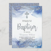 シルバー·アンド·ブルー·ボーイ·バプテスマ 招待状 (正面/裏面)