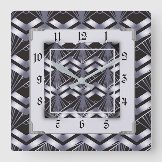 シルバー アートデコ スクエア壁時計 (正面)