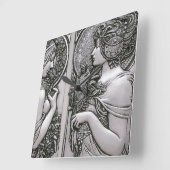 シルバー，アールヌーボー,デザイン，女性，ミュシャ，美容師 スクエア壁時計 (傾斜)