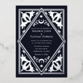 シルバー アールヌーヴォー タロット ゴシック ウェディング オールインワン 箔招待状 (正面)