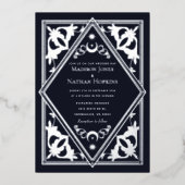 シルバー アールヌーヴォー タロット ゴシック ウェディング オールインワン 箔招待状 (正面)