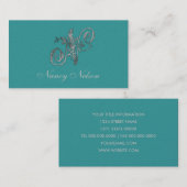 「シルバー」イニシャルを使用した任意の色の背景ファンシー 名刺 (正面/裏面)