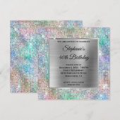 シルバー イリデセント ダイヤモンド スタッド フォイル バースデー 招待状 (正面/裏面)