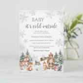 シルバー ウィンター ウッドランド ベイビー シャワー 招待状 (スタンド正面)