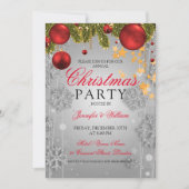 シルバー ウィンター グラム クリスマス ホリデー パーティー 招待状 (正面)