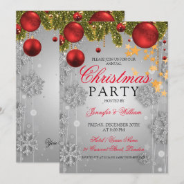 シルバー ウィンター グラム クリスマス ホリデー パーティー 招待状