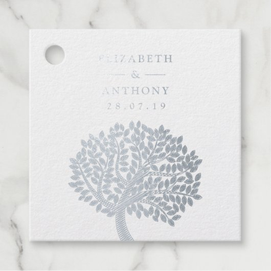 シルバー ウォーターカラー ツリー ウェディング フェイバータグ (正面)