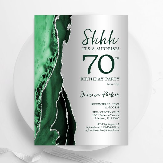 シルバー エメラルドグリーン アゲート サプライズ 70歳の誕生日 招待状
