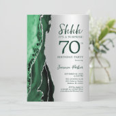 シルバー エメラルドグリーン アゲート サプライズ 70歳の誕生日 招待状 (スタンド正面)