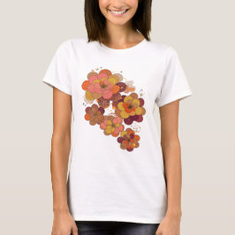 シルバー オレンジとピンクの花と金の星 Tシャツ