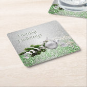 シルバー オーナメント ホワイト リボン クリスマス ペーパー スクエアペーパーコースター (アングル)