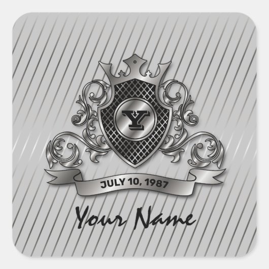 シルバー カスタム エレガント モノグラム デザイン スクエアシール (正面)