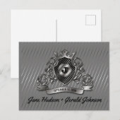 シルバー カスタム エレガント モノグラム デザイン 案内ポストカード (正面/裏面)