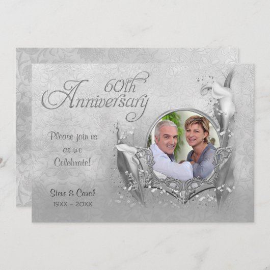 シルバー カラーリリー 60周年 結婚記念日 招待状 (正面/裏面)