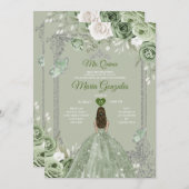 シルバー クラウン セージ グリーン フローラル ミス キンセ 15 アノス 招待状 (正面/裏面)