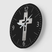 シルバー・クリスチャン十字架 ラージ壁時計 (傾斜)
