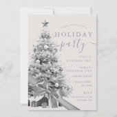 シルバー クリスマスツリーの飾り紐 ビジネス クリスマスパーティー 招待状 (正面)