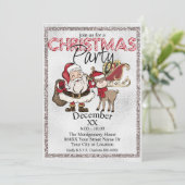 シルバー クリスマス サンタ & ルドルフの赤い鼻のトナカイ 招待状 (スタンド正面)