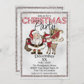 シルバー クリスマス サンタ & ルドルフの赤い鼻のトナカイ 招待状 (正面/裏面)