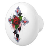 シルバー・クロスと赤いバラ セラミックノブ (右)