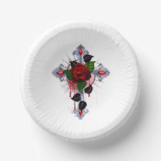 シルバー・クロスと赤いバラ ペーパーボウル (正面)