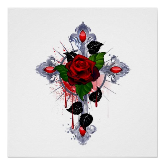 シルバー・クロスと赤いバラ ポスター (正面)